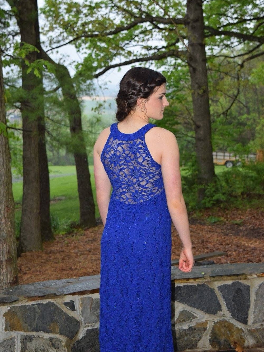 R&M Richards Royal Blue Lace Maxi with Sheer Back